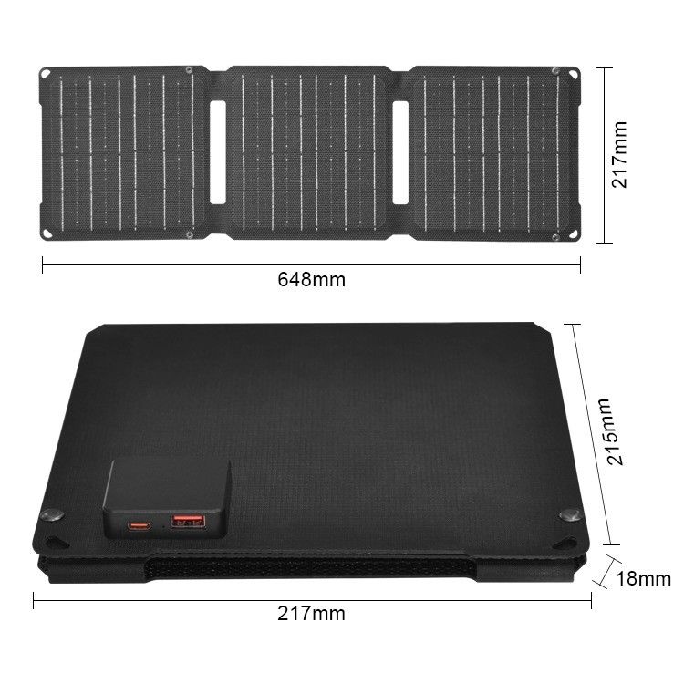 Bolsa solar portátil de 20W de célula mono con salida USB tipo-C y material de superficie ETFE