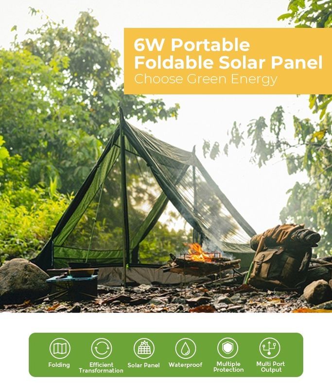 156.75mmx156.75mm Tamaño de célula 6W Panel solar portátil y plegable para acampar al aire libre