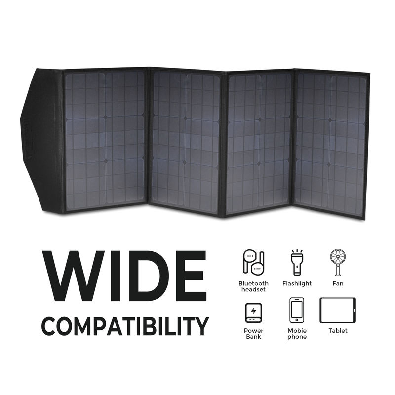 Panel solar plegable de 100W monoceldas de color negro completo con material de superficie PET / ETFE